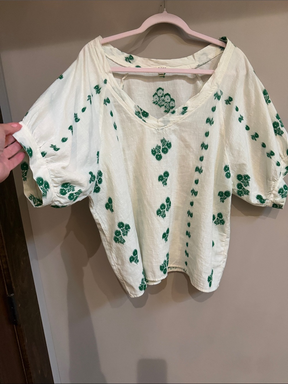 dylan Cream Tunic with Green Floral Motif